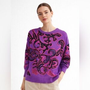 Vintage Purple and Pink Patterned Women's Sweater